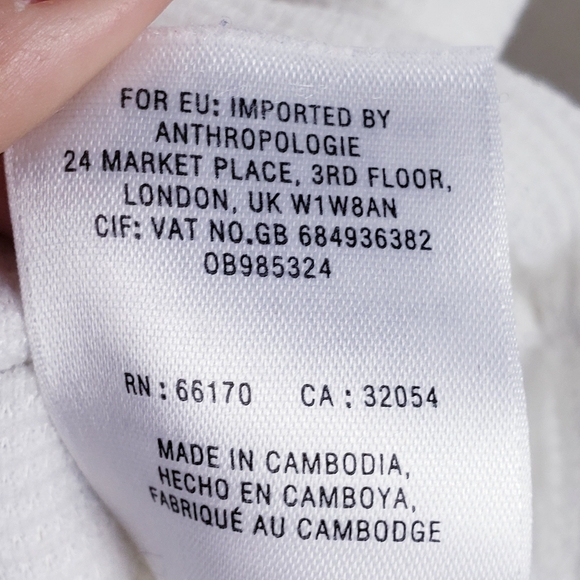 Anthropologie Women's Medium White 3/4 Sleeve Top V Neck Blouse Back Tie - Picture 8 of 8